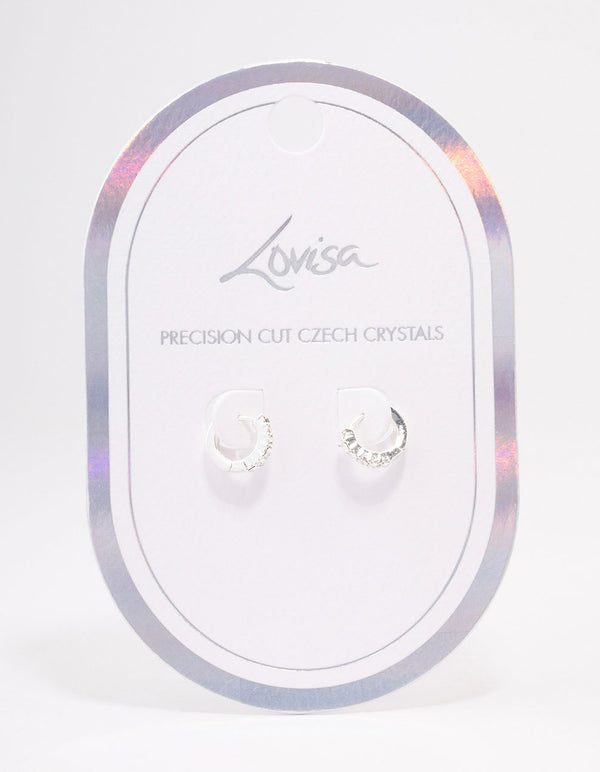 Silver Crystal Huggie Hoop Earrings