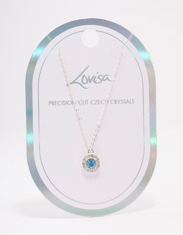 Silver Aqua Halo Pendant Necklace
