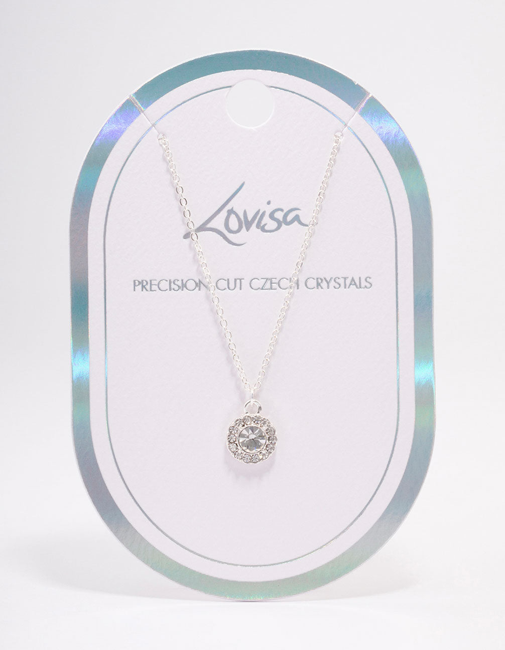 Silver Pear Crystal Halo Pendant Necklace