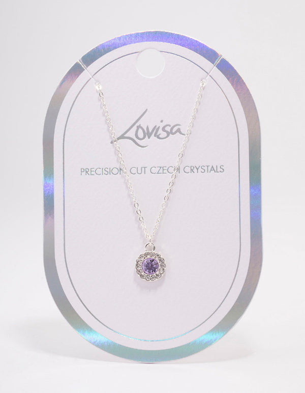 Silver Lilac Halo Crystal Pendant Necklace
