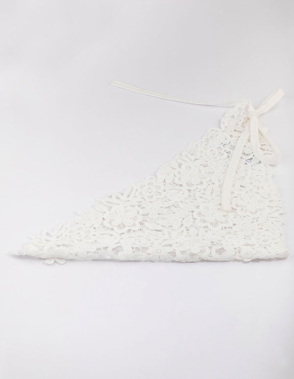 Cream Fabric Embroidered Floral Bandana