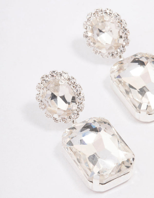 Silver Double Tiered Statement Drop Earrings