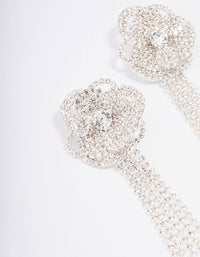 Silver Diamante Flower Cupchain Drop Earrings - link has visual effect only