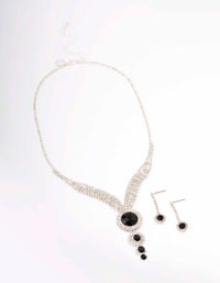 Silver & Black Diamante Circular Jewellery Set - link has visual effect only