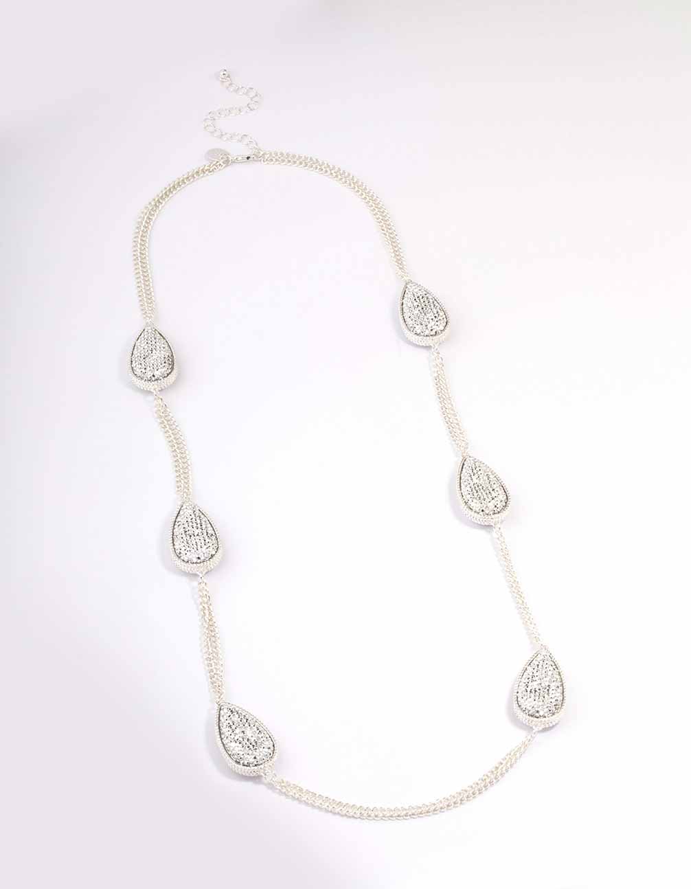 Silver Oval Long Chain Necklace