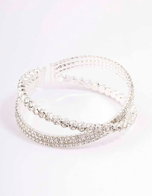 Silver Cluster Diamante Wrist Cuff