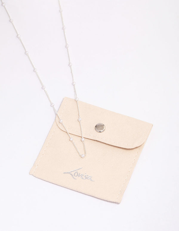 Silver Pearl Station Chain Necklace