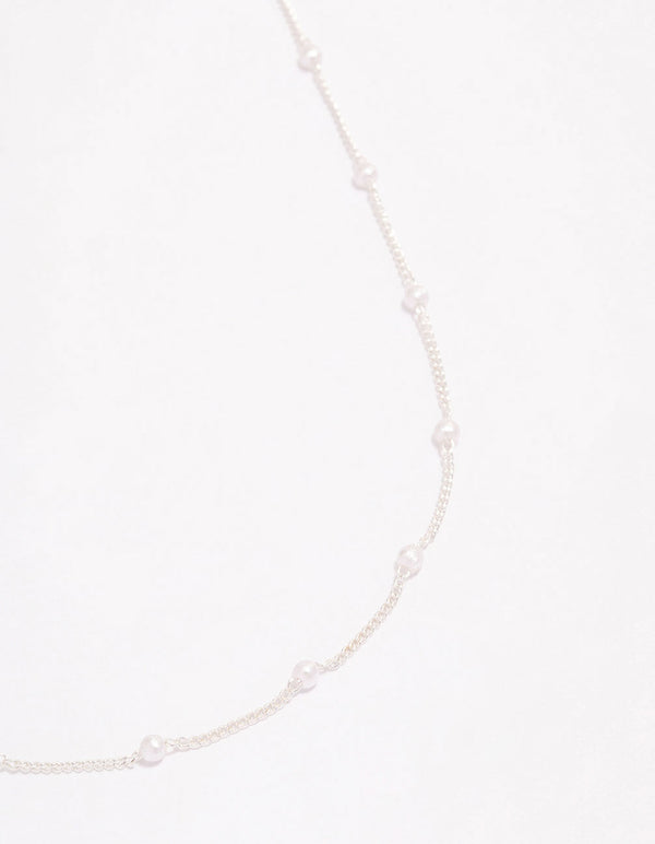 Silver Pearl Station Chain Necklace