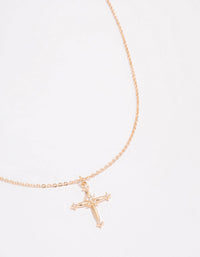Gold Ornate Diamante Cross Pendant Necklace - link has visual effect only