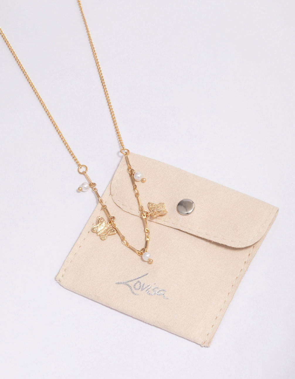 Gold Pearl Butterfly Droplet Necklace