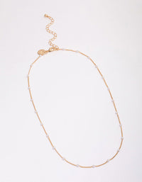 Gold Pearl Station Chain Necklace - link has visual effect only