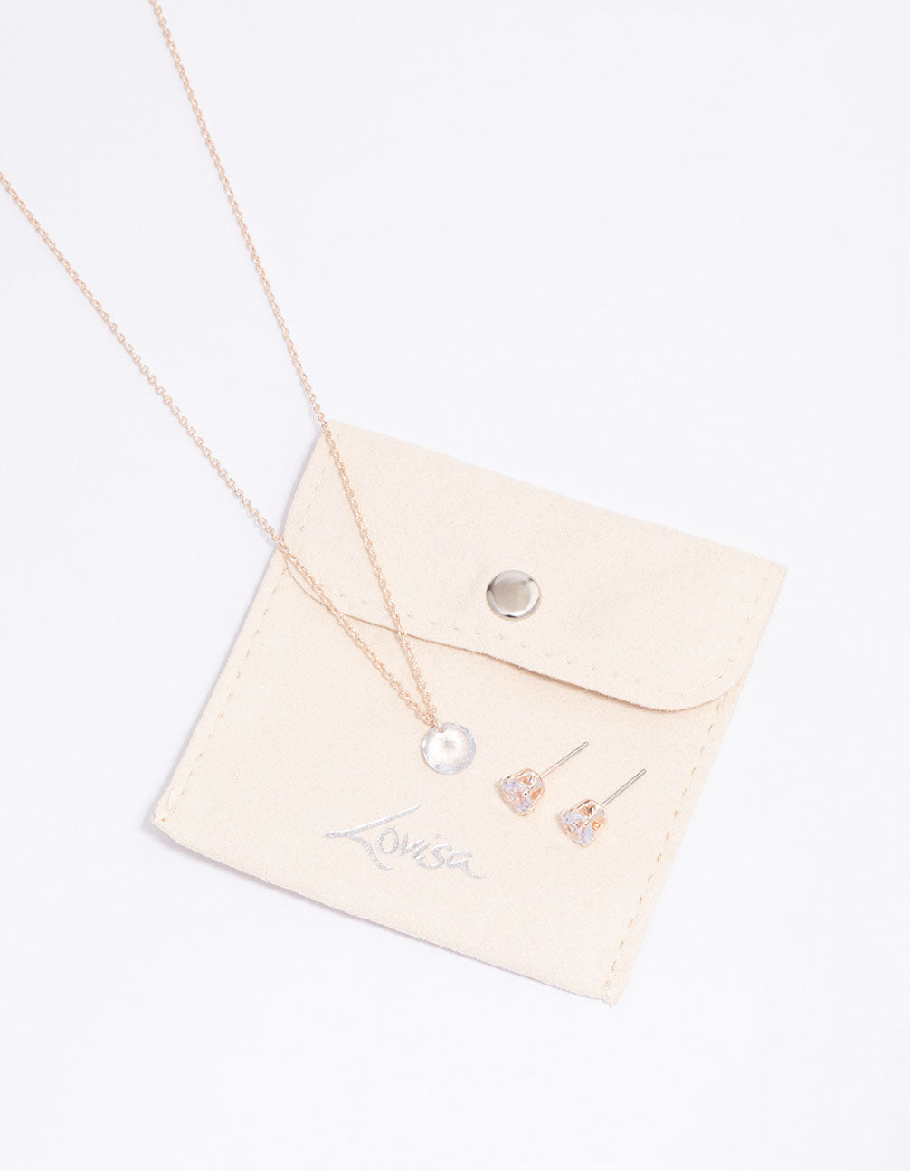 Rose Gold Floating Cubic Zirconia Droplet Necklace & Earring Set