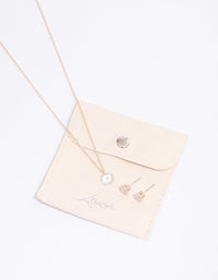 Rose Gold Floating Cubic Zirconia Droplet Necklace & Earring Set - link has visual effect only