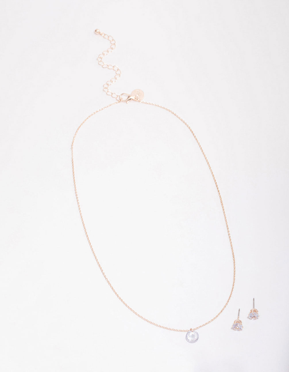 Rose Gold Floating Cubic Zirconia Droplet Necklace & Earring Set
