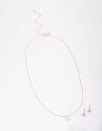 Rose Gold Floating Cubic Zirconia Droplet Necklace & Earring Set - link has visual effect only