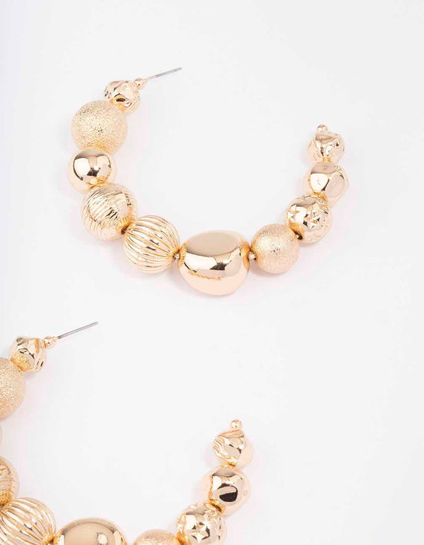 Gold Large Multi Ball Hoop Earrings