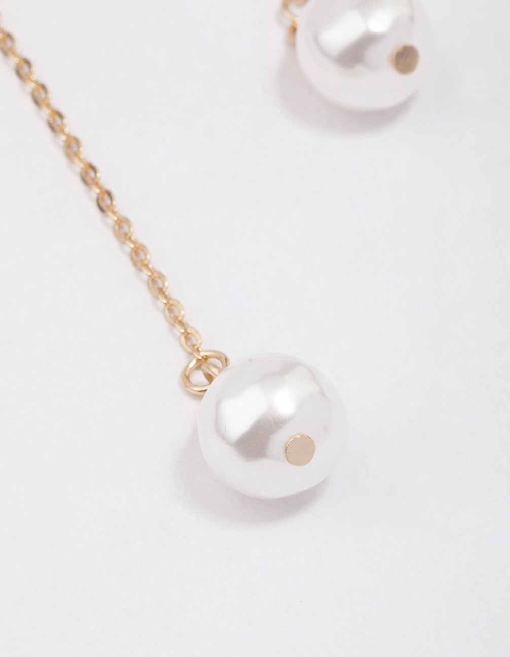 Gold Diamante Pearl Chain Drop Earrings