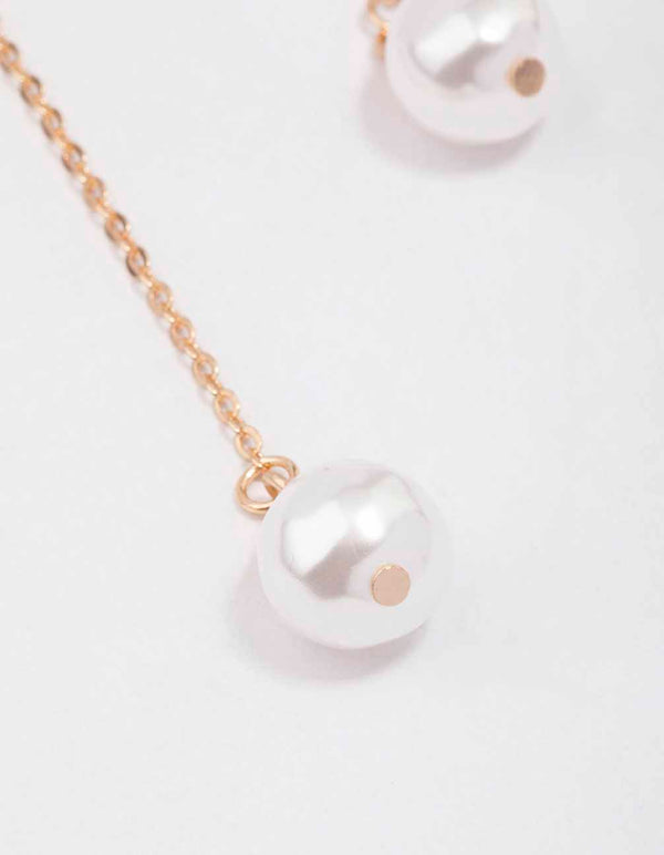 Gold Diamante Pearl Chain Drop Earrings