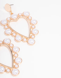 Gold Modern Pearl Heart Pearl Drop Earrings - link has visual effect only