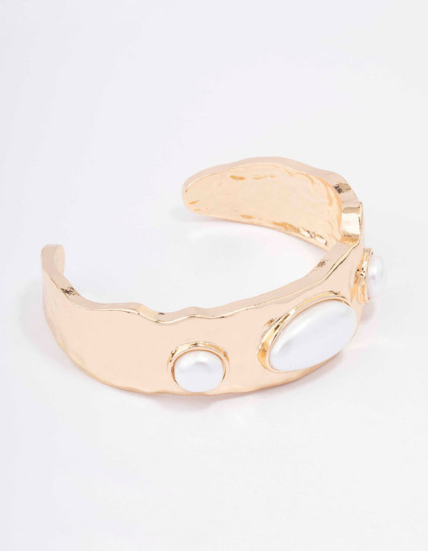 Gold Oval Pearl Wrist Cuff