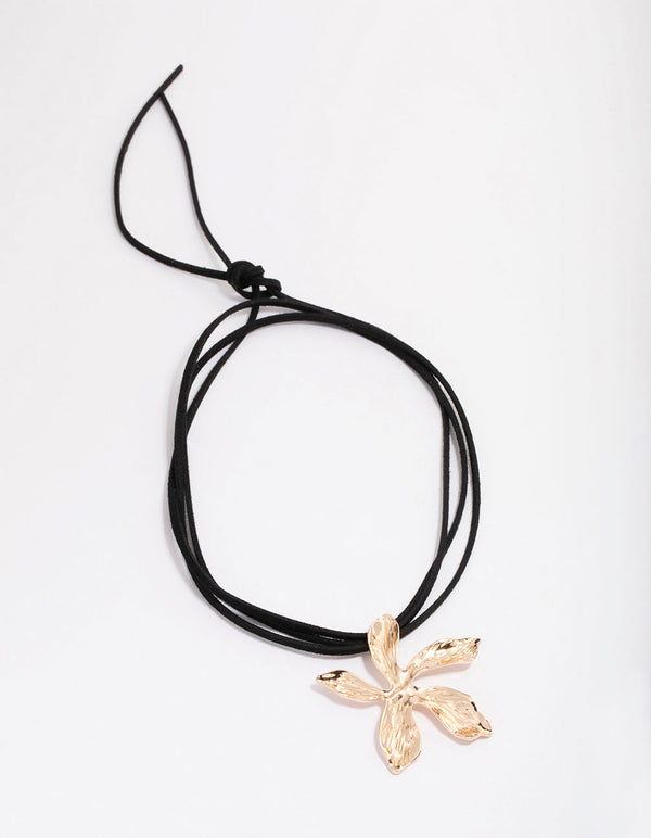Gold Flower Layered Cord Necklace