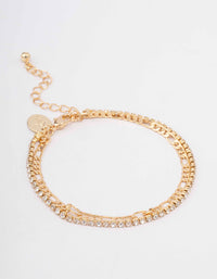 Gold Plated Brass Double Chain & Crystal Bracelet - link has visual effect only