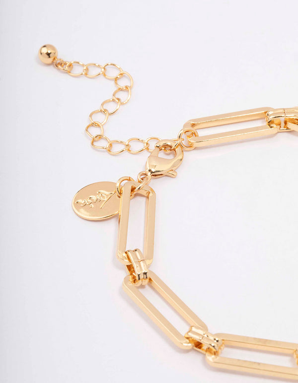 Gold Plated Brass Rectangular Link Bracelet