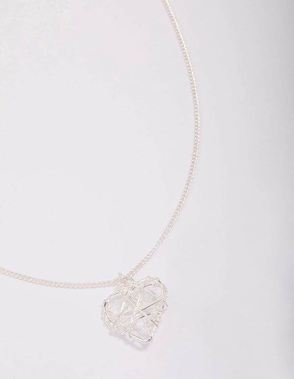 Silver Wrapped Heart Pendant Necklace