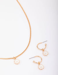 Gold Tiny Daisy Necklace & Earring Jewellery Set - link has visual effect only