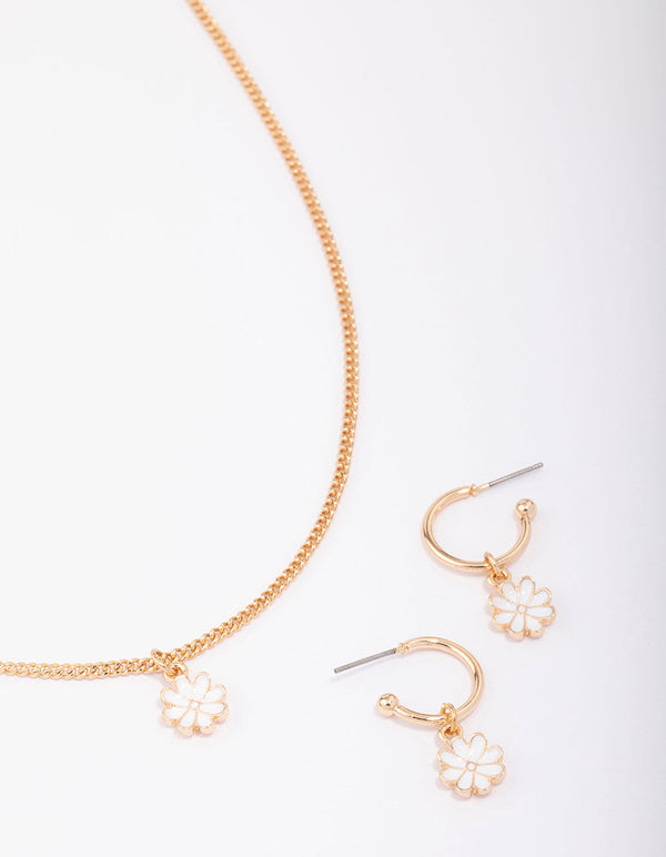 Gold Tiny Daisy Necklace & Earring Jewellery Set