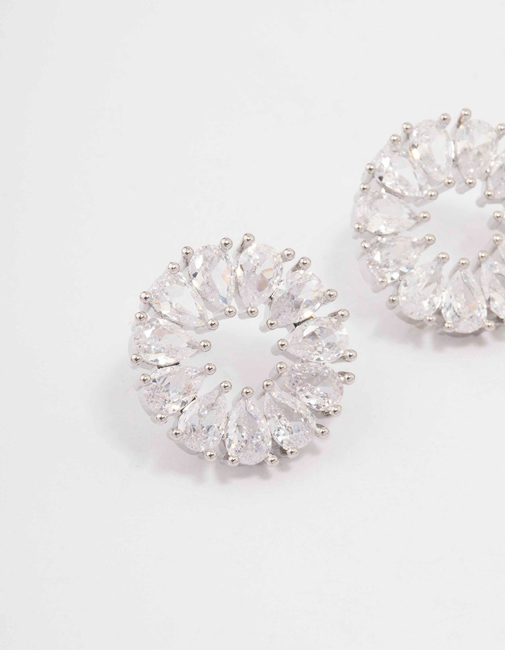 Silver Cubic Zirconia Pear Wreath Stud Earrings