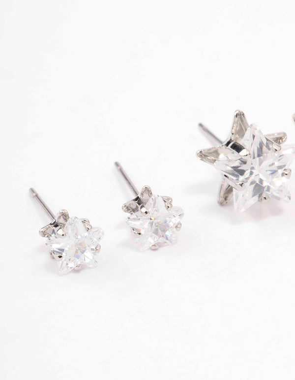 Silver Cubic Zirconia Star Stud Earring 3-Pack