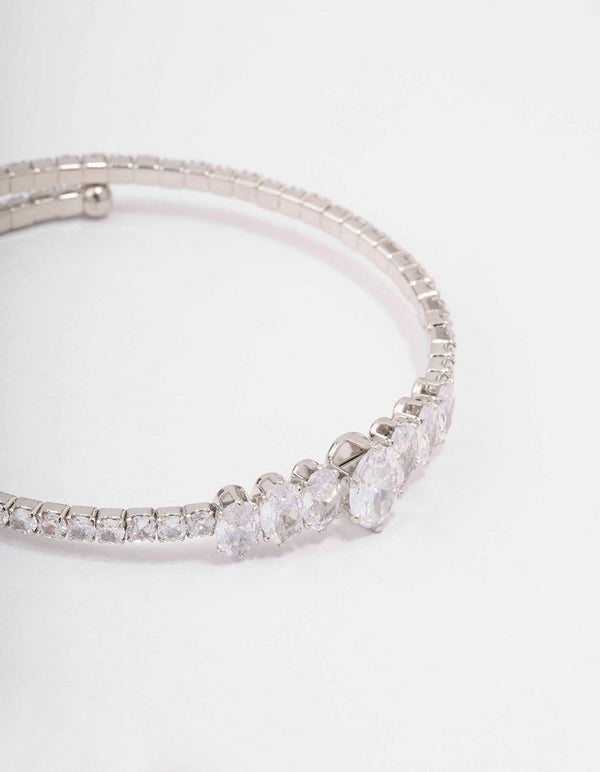 Silver Cubic Zirconia Graduating Oval Stone Wrist Cuff
