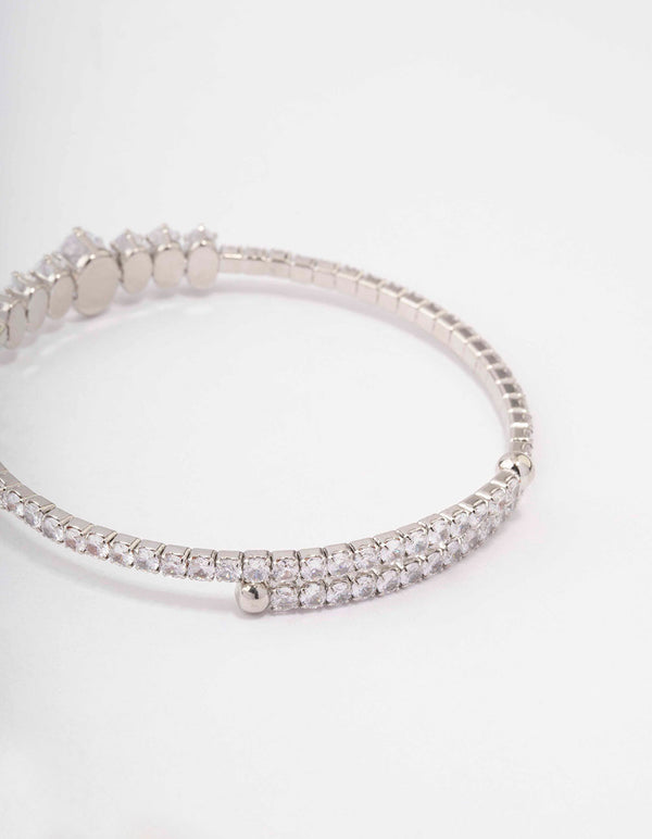 Silver Cubic Zirconia Graduating Oval Stone Wrist Cuff