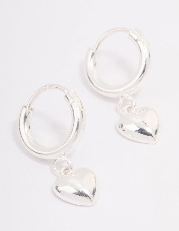Sterling Silver Chubby Heart Hoop Earrings