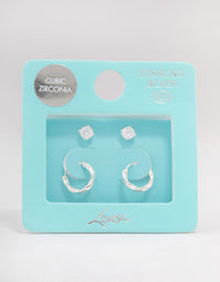 Sterling Silver Cubic Zirconia & Twisted Hoop Earrings - link has visual effect only
