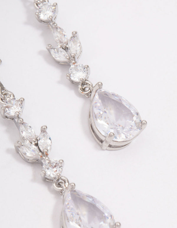 Silver Cubic Zirconia French Hook Pear Drop Earrings