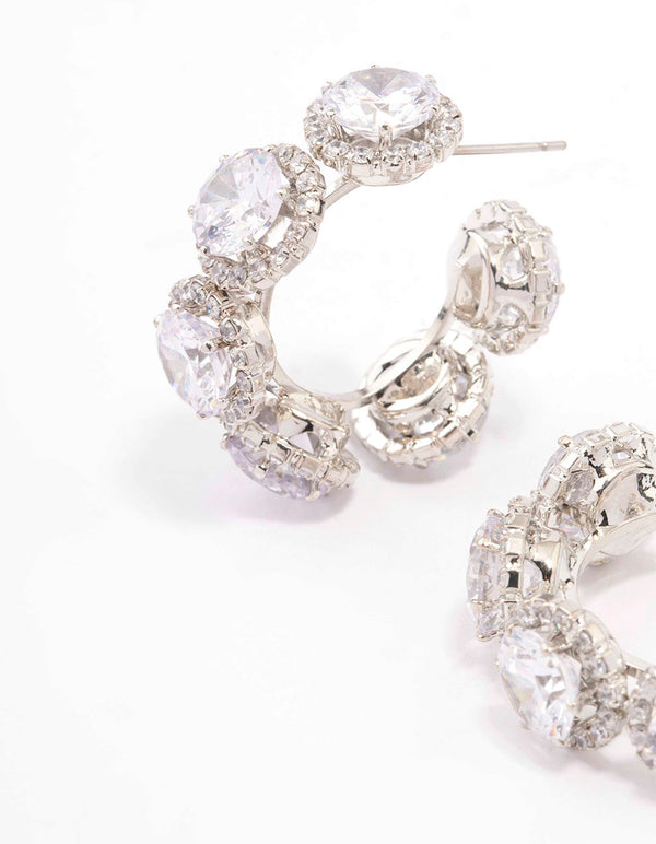 Silver Round Cubic Zirconia Small Hoop Earrings