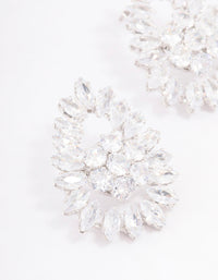 Silver Cubic Zirconia Statement Oval Stud Earrings - link has visual effect only