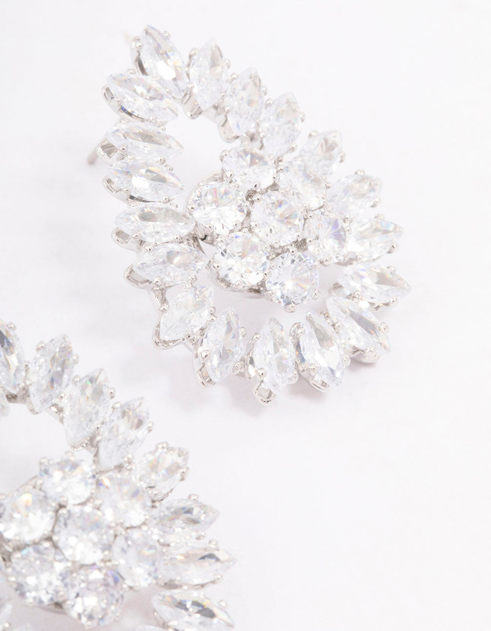 Silver Cubic Zirconia Statement Oval Stud Earrings