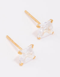 Gold Plated Sterling Silver Square Cubic Zirconia Stud Earrings 6mm - link has visual effect only