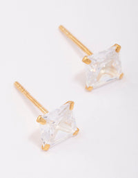 Gold Plated Sterling Silver Square Cubic Zirconia Stud Earrings 6mm - link has visual effect only