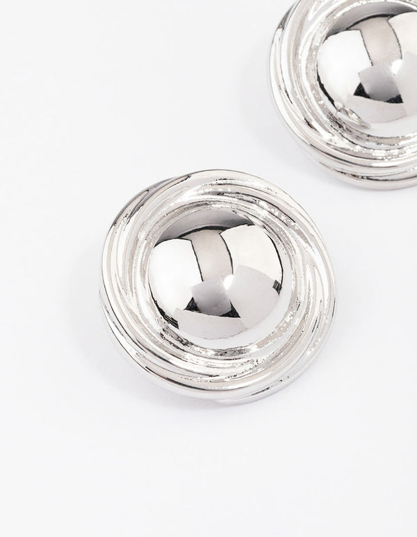 Silver Button Medium Stud Earrings