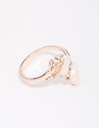 Showcasing a rose gold butterfly wrap ring with chunky styling side detail view - link has visual effect only