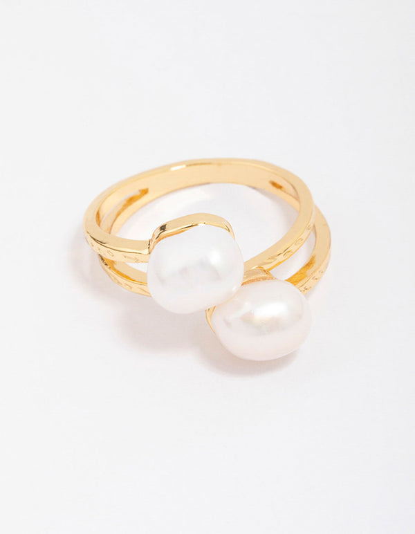 Gold Plated Double Pearl Wrapped Ring