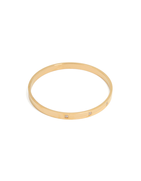 Waterproof Gold Plated Stainless Steel Triangular Cubic Zirconia Flat Bangle