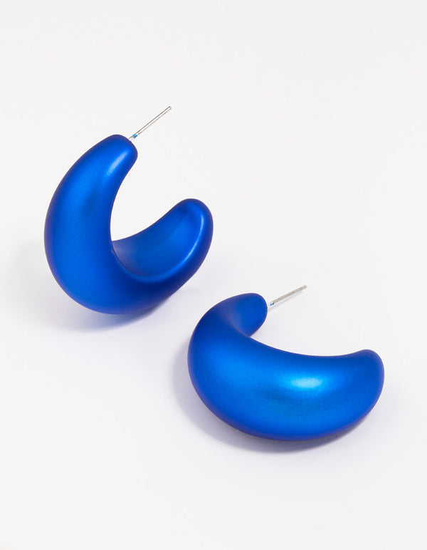 Blue Iridescent Chubby Hoop Earrings