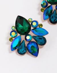 Gold Blue & Green Stones Statement Stud Earrings - link has visual effect only