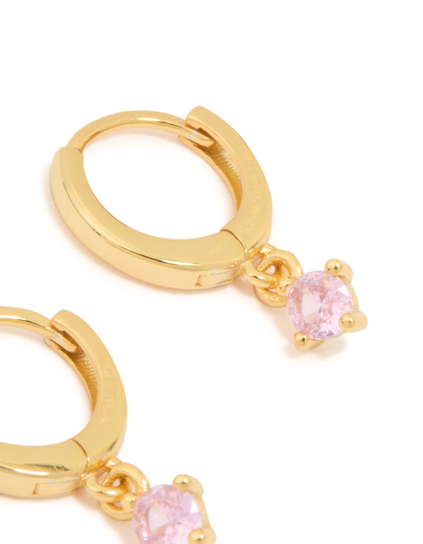 Gold Plated Sterling Silver Pink Cubic Zirconia Hoop Earrings