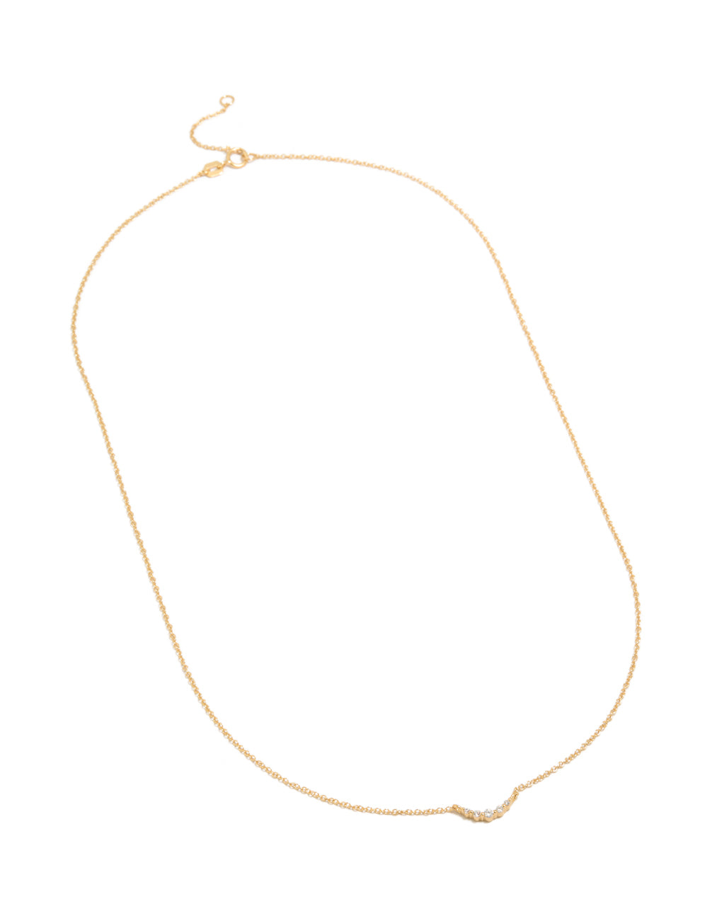 Elegant gold plated sterling silver curved cubic zirconia pendant necklace chain front view